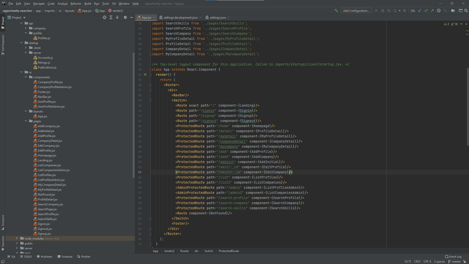 Opportunity Project IntelliJ Screenshot